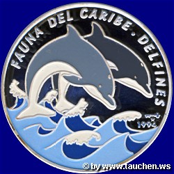 Republica del Cuba 1994 10 Pesos Silber Fauna del caribe Delphine