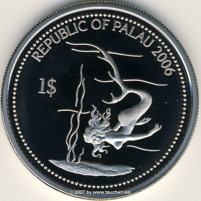 Palau 1$ Mnze 2006  Meerjungfrau - Bschel-Barsch - Marine Life Protection - Mermaid - Hog Fish