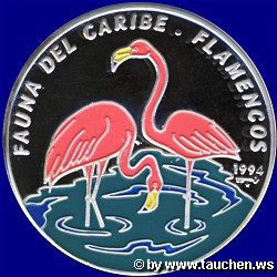 Republica del Cuba 1994 10 Pesos Silber Fauna del caribe Flamingo