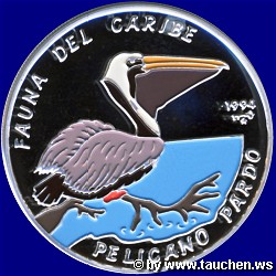Republica del Cuba 1994 10 Pesos Silber Fauna del caribe Pelikan