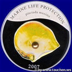 Palau 2007 5 Dollar - Marine Life Protection Pearl Oyster - mit echter Perle