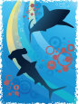 Sharks Swimming with Bubbles in Ocean